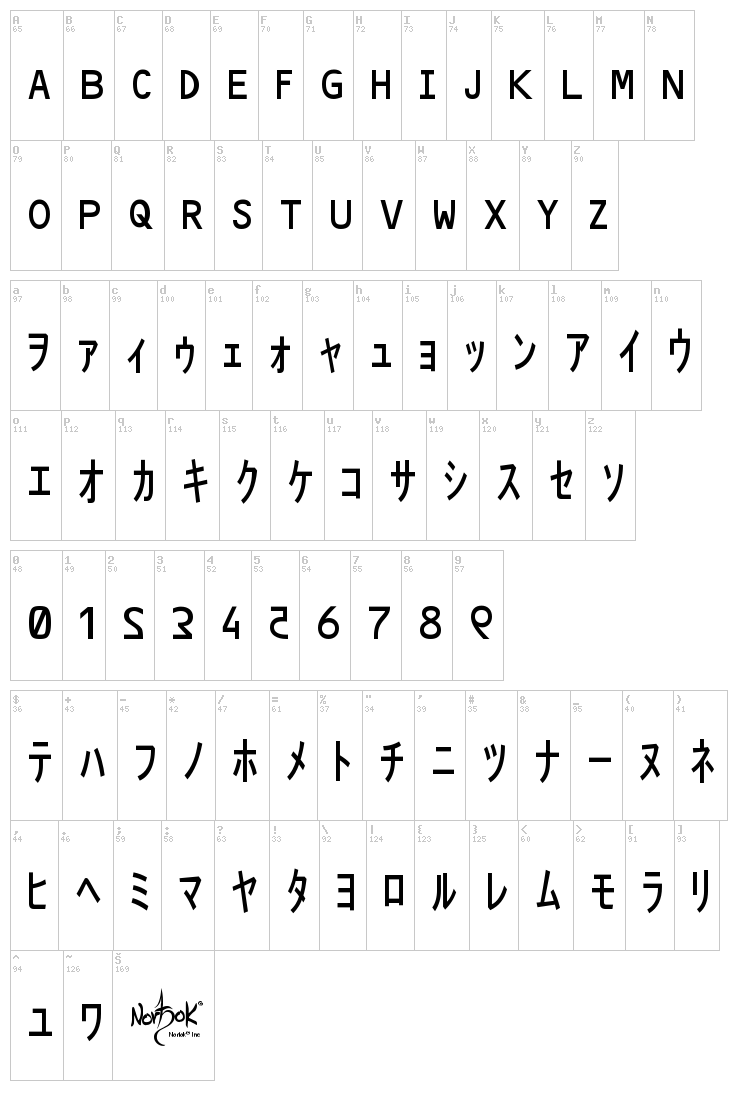 Matrix Code NFI font map